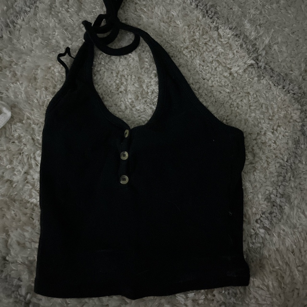 Garage black halter crop top